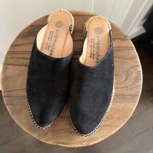 Eric Michael Black Suede Espadrille Mules with cushioned sole